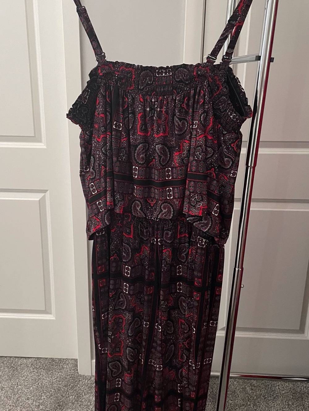 INC International Concepts Black and Red Paisley Jumpsuit